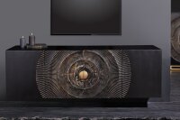 Buffet suspendu noir or 177 cm ornementation artisanale bois
