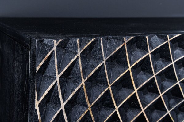 Sideboard noir or 177 x 76 cm ornement portes fait main