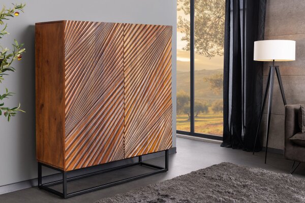 Highboard bois métal 100 x 120 cm en brun noir motif 3D
