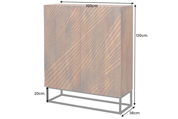 Highboard bois métal 100 x 120 cm en brun noir motif 3D