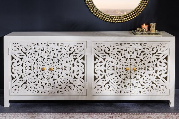 Sideboard bois 170 cm blanc or travail manuel décoratif