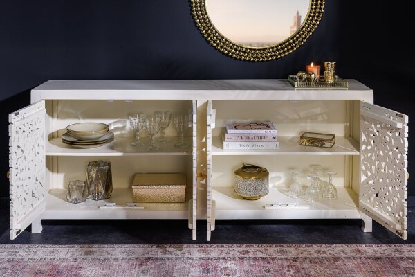 Sideboard bois 170 cm blanc or travail manuel décoratif