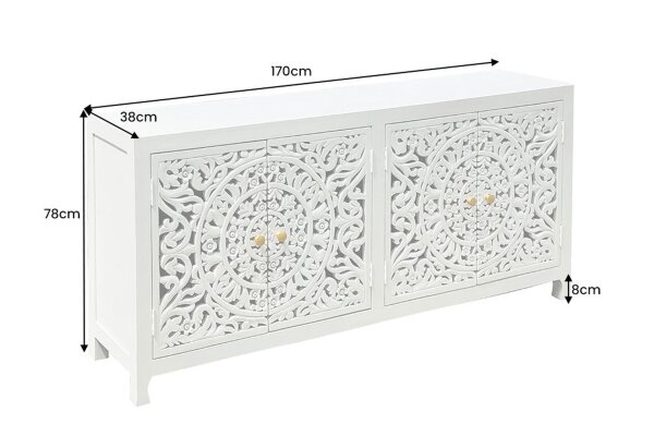 Sideboard bois 170 cm blanc or travail manuel décoratif