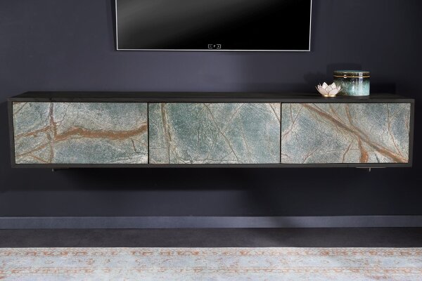 TV Lowboard suspendu en placage de pierre en bois dacacia 160 cm Unique