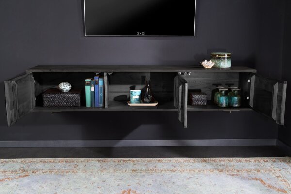 TV Lowboard suspendu en placage de pierre en bois dacacia 160 cm Unique
