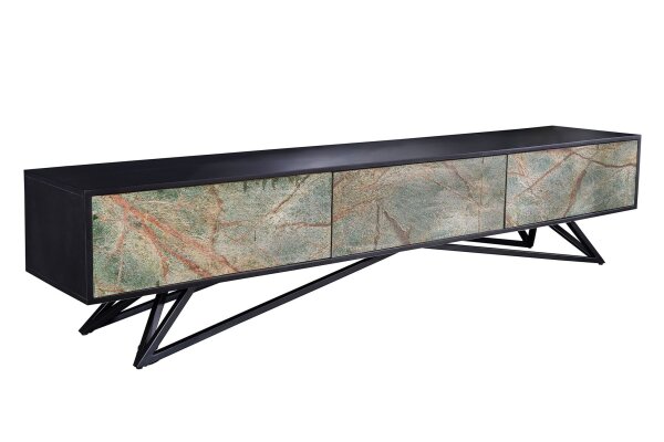 TV Lowboard 200 cm placage de pierre bois dacacia fer pièce unique