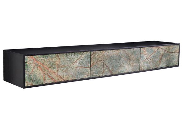 TV Lowboard 200 cm placage de pierre bois dacacia fer pièce unique