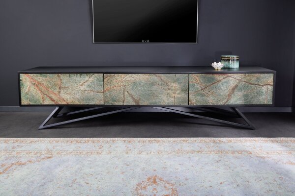 TV Lowboard 200 cm placage de pierre bois dacacia fer pièce unique