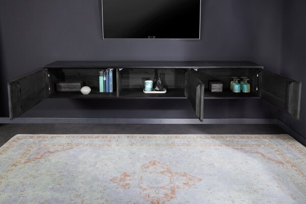 TV Lowboard 200 cm placage de pierre bois dacacia fer pièce unique