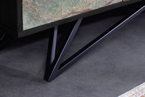 TV Lowboard 200 cm placage de pierre bois dacacia fer pièce unique