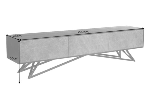 TV Lowboard 200 cm placage de pierre bois dacacia fer pièce unique