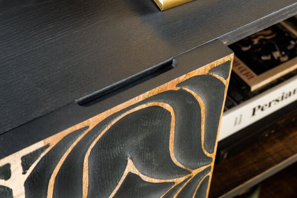 Buffet grand 177 cm ornements 3D bois gris or bleu