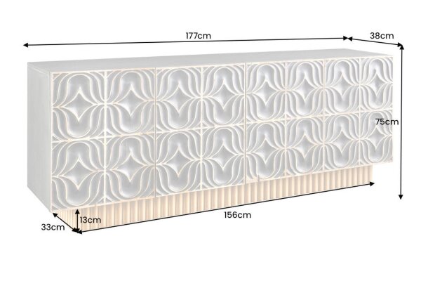 Buffet grand 177 cm ornements 3D bois gris or bleu