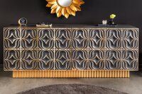 Buffet grand 177 cm ornements 3D bois gris or bleu