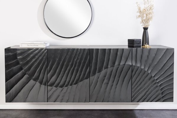 Buffet suspendu Noir Bois Largeur 177 cm Travail manuel Motif 3D