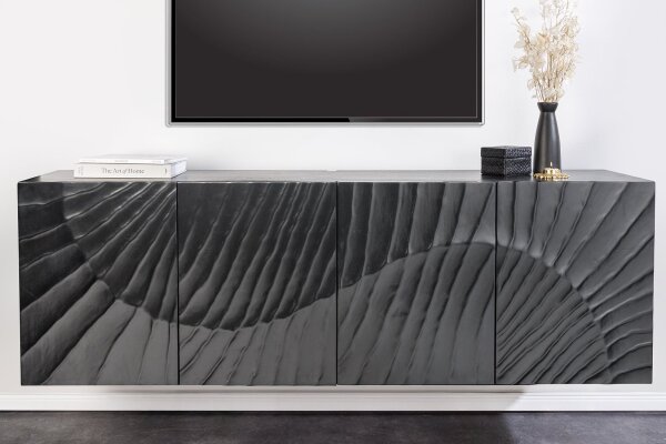 Buffet suspendu Noir Bois Largeur 177 cm Travail manuel Motif 3D