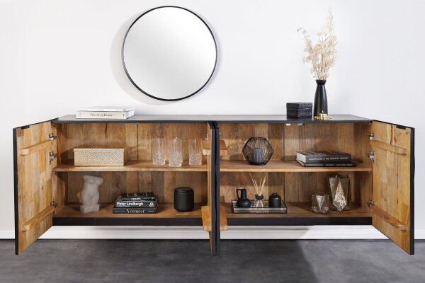 Buffet suspendu Noir Bois Largeur 177 cm Travail manuel Motif 3D