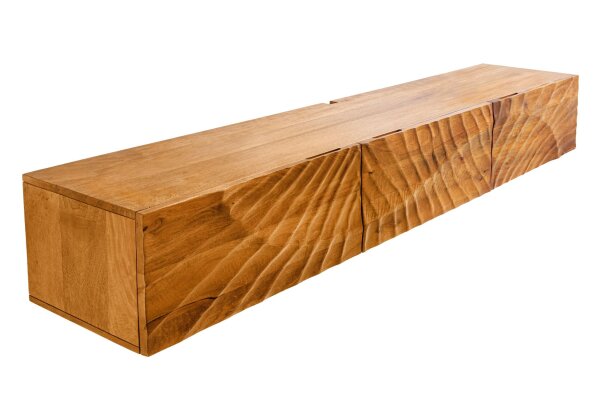 Meuble TV suspendu en bois de manguier 160 cm fait main design moderne