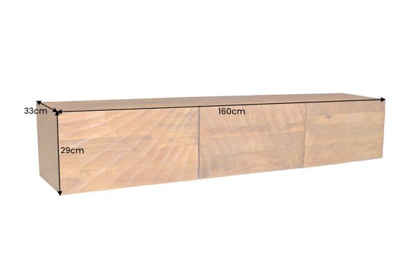 Meuble TV suspendu en bois de manguier 160 cm fait main design moderne
