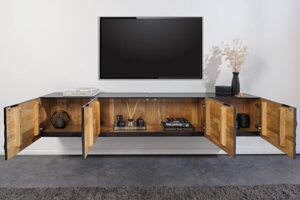 Tableau suspendu noir 200 cm de long fait main en bois de manguier