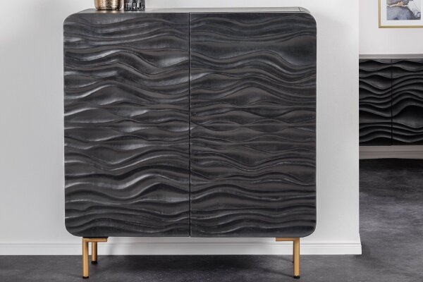 Highboard noir or 2 portes 100 x 120 cm fait main