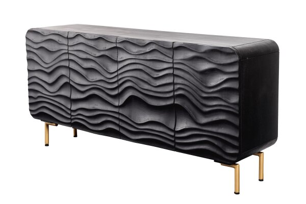 Buffet 160 cm bois métal noir or fait main