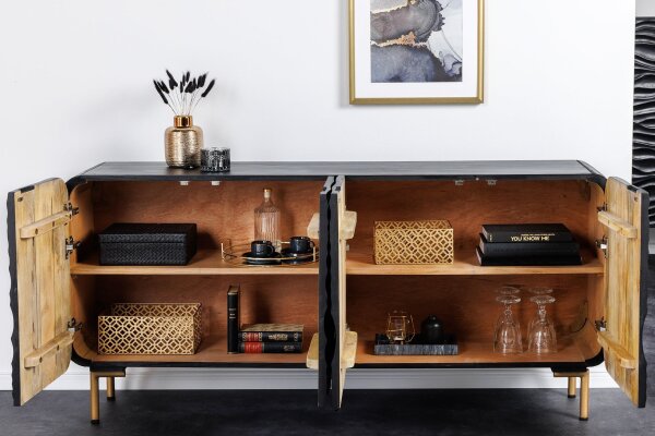 Buffet 160 cm bois métal noir or fait main