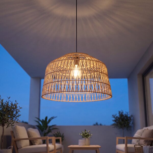 Suspension rotin Ø 49 cm Naturel Noir Boho E27