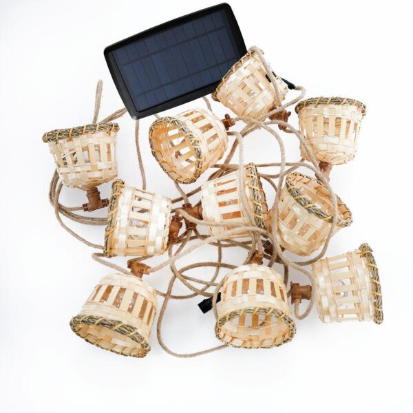 Guirlande lumineuse solaire à LED IP44 700 K 5 m Abat-jour en bambou