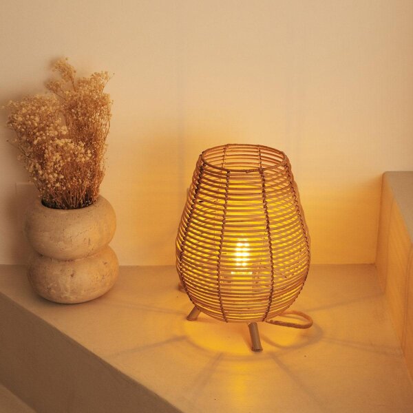 Lampe de table en rotin E27 H : 32,5 cm Trépied Boho TOKI