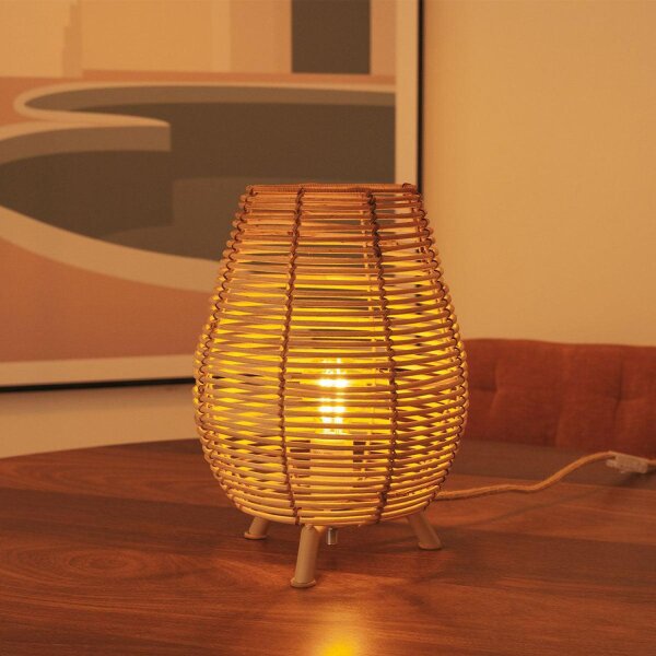 Lampe de table en rotin E27 H : 32,5 cm Trépied Boho TOKI