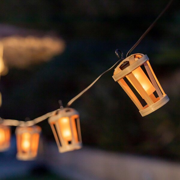 Guirlande lumineuse solaire LED 5m de long IP44 2000 K bambou