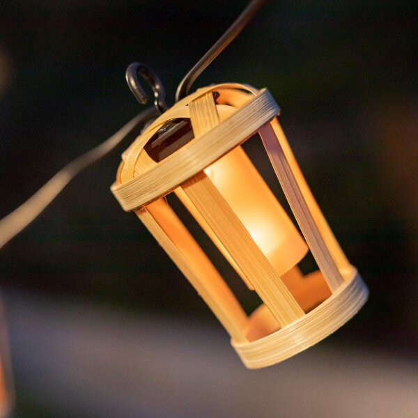 Guirlande lumineuse solaire LED 5m de long IP44 2000 K bambou