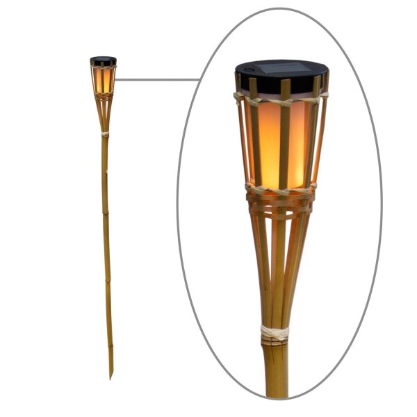 Lampe dextérieur LED Torche Piquet de terre solaire 120 cm de haut Bambou IP44
