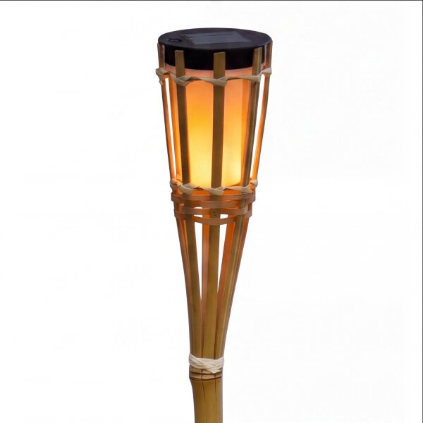 Lampe dextérieur LED Torche Piquet de terre solaire 120 cm de haut Bambou IP44