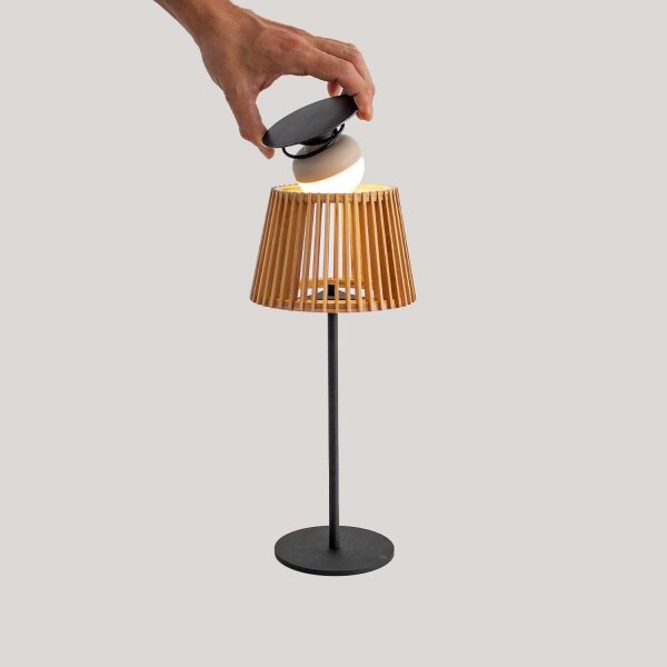Lampe de table portable LED solaire bois métal 36 cm IP54 2700K
