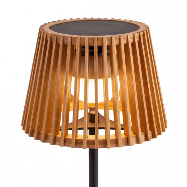 Lampe de table portable LED solaire bois métal 36 cm IP54 2700K