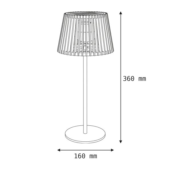 Lampe de table portable LED solaire bois métal 36 cm IP54 2700K