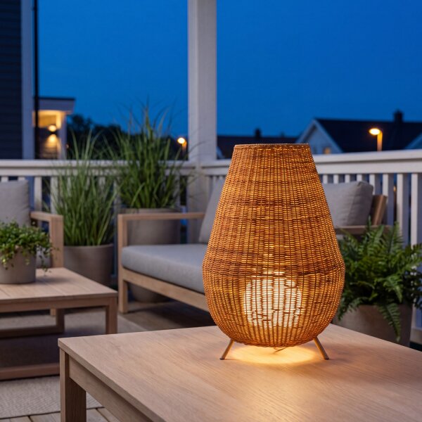 Lampe de table LED extérieure rotin batterie IP54 72 cm sans fil variateur dintensité