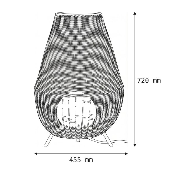 Lampe de table LED extérieure rotin batterie IP54 72 cm sans fil variateur dintensité
