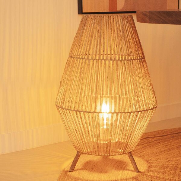 Lampe de table en rotin H : 72 cm E27 grand trépied Boho