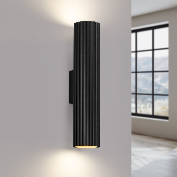 Applique murale noire H : 30 cm GU10 2 flammes aluminium Up Down