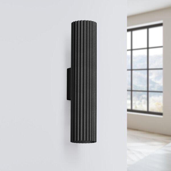 Applique murale noire H : 30 cm GU10 2 flammes aluminium Up Down