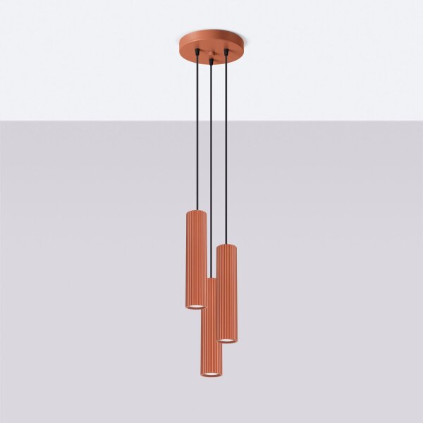 Suspension 3 flammes GU10 rouge en aluminium L : 19,5 cm