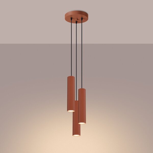 Suspension 3 flammes GU10 rouge en aluminium L : 19,5 cm