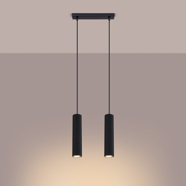Suspension Noir L : 30 cm Aluminium GU10 2 flammes