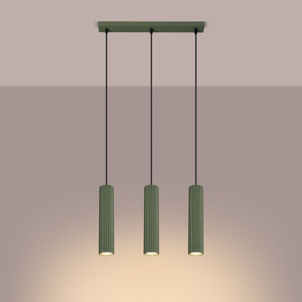 Lampe à suspendre en métal à 3 flammes GU10 L : 45 cm en vert Moderne