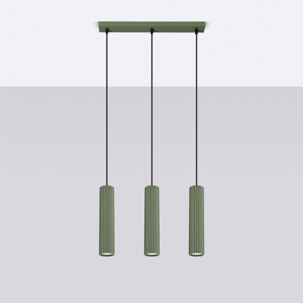 Lampe à suspendre en métal à 3 flammes GU10 L : 45 cm en vert Moderne