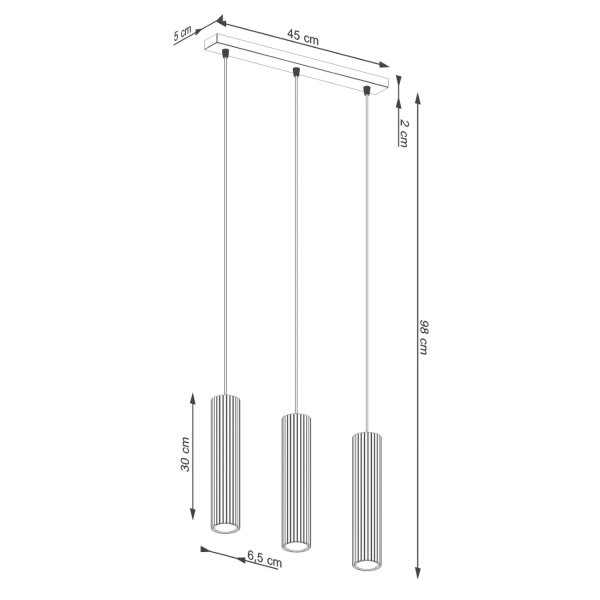 Lampe à suspendre en métal à 3 flammes GU10 L : 45 cm en vert Moderne