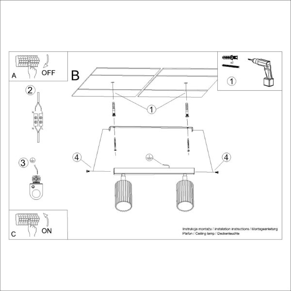 Spot de plafond Moderne L : 30 cm petit 2 flammes GU10 noir